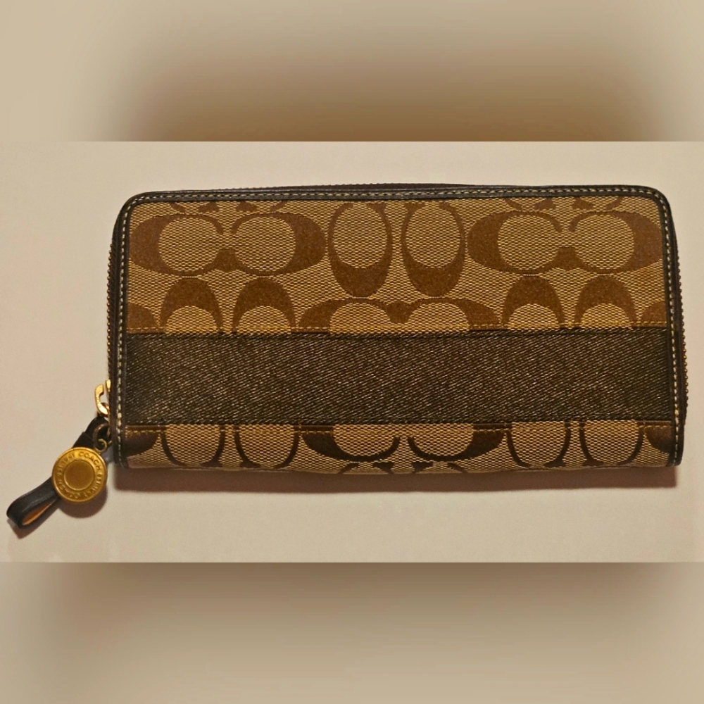 Coach Signature Print Zippy Wallet